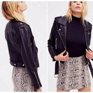 Free People Black Cream Jacquard Snake Animal Print Fall Winter Mini Skirt US 4